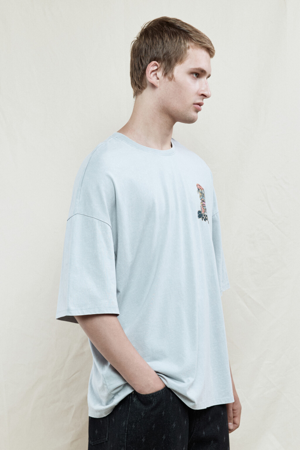 Футболка oversize хлопковая с принтом - цвет серый - 4