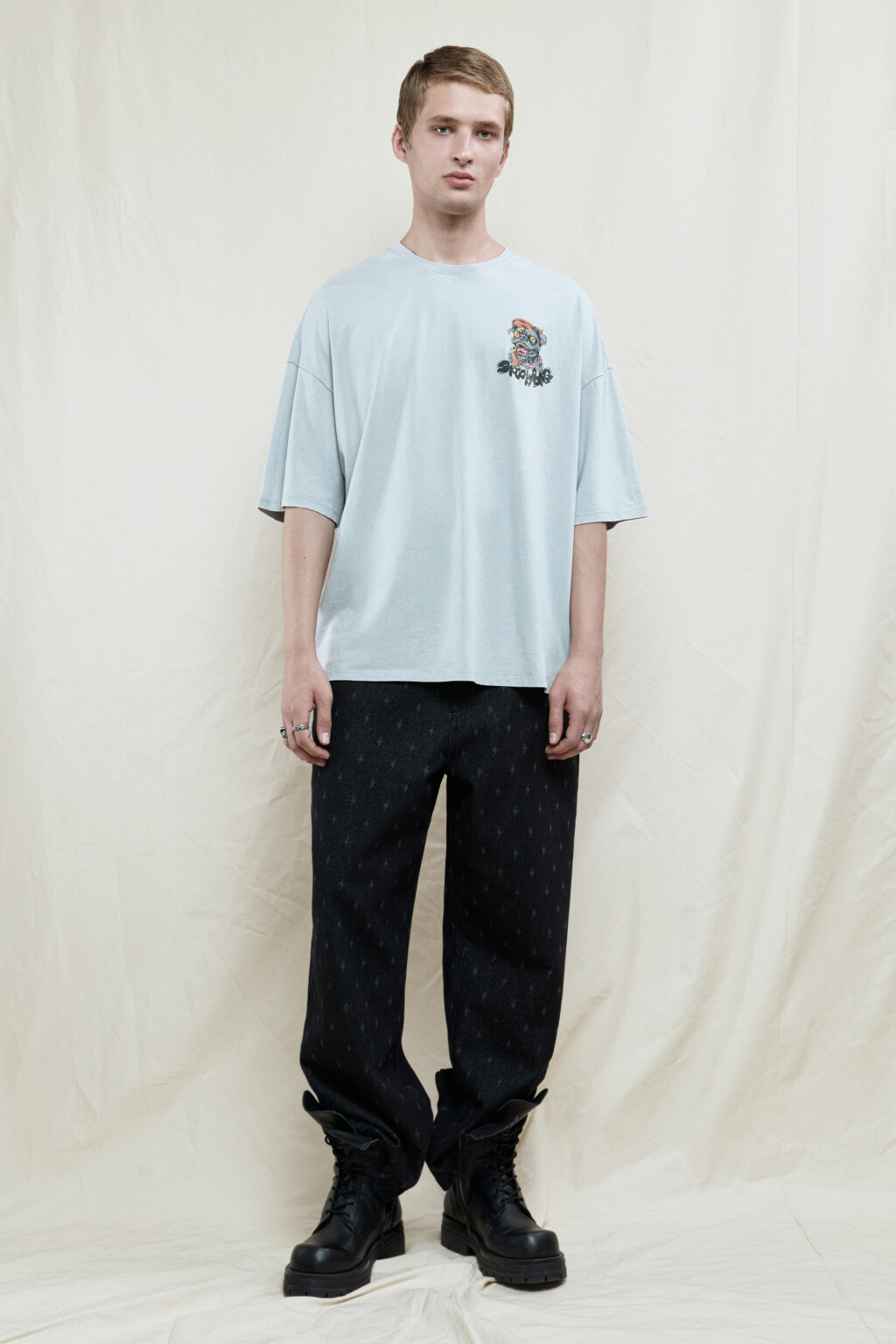 Футболка oversize хлопковая с принтом - цвет серый - 6