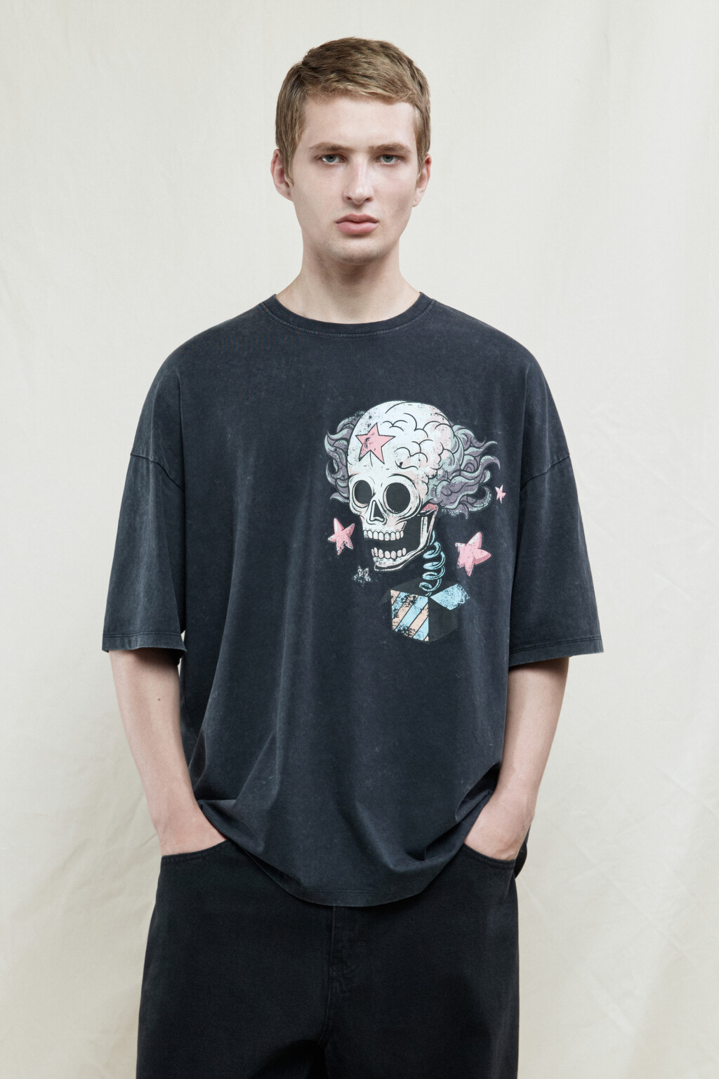 Футболка oversize хлопковая с принтом - цвет серый - 1