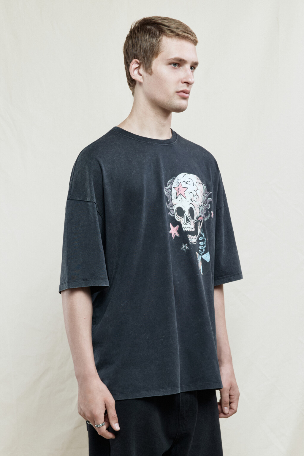 Футболка oversize хлопковая с принтом - цвет серый - 2