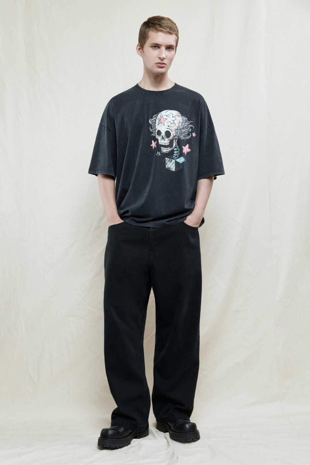 Футболка oversize хлопковая с принтом - цвет серый - 4