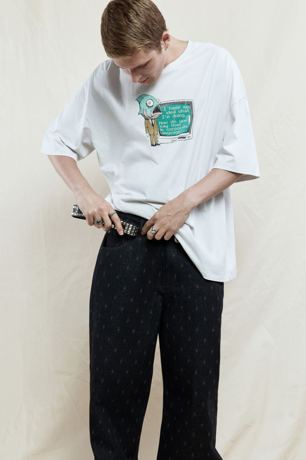 Футболка oversize хлопковая с принтом - цвет белый - 1