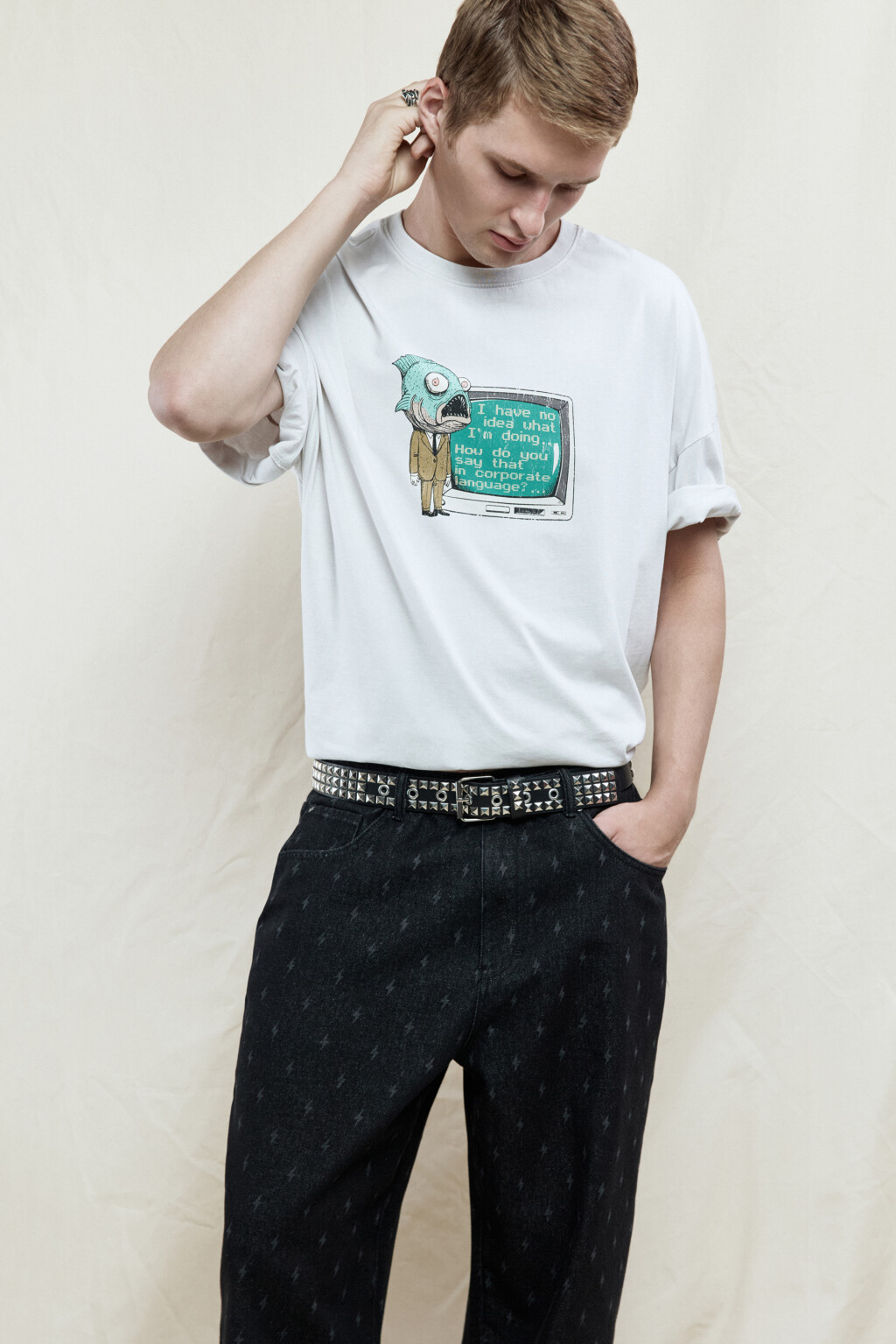 Футболка oversize хлопковая с принтом - цвет белый - 2