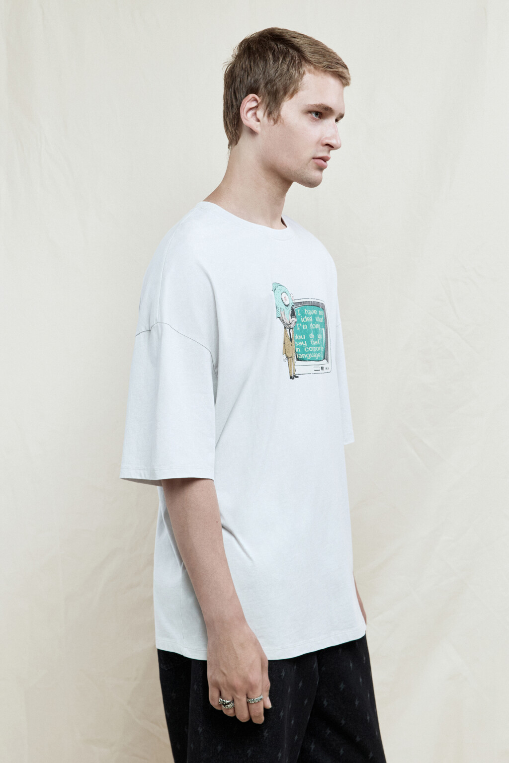 Футболка oversize хлопковая с принтом - цвет белый - 4