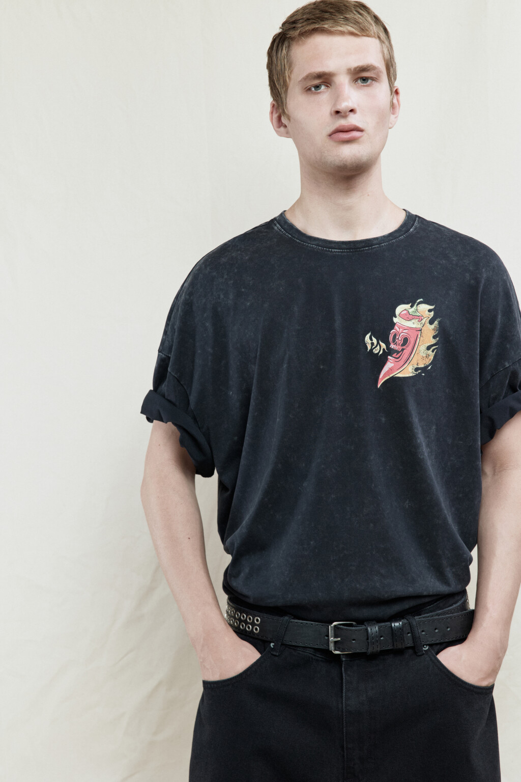 Футболка oversize хлопковая с принтом - цвет черный - 1