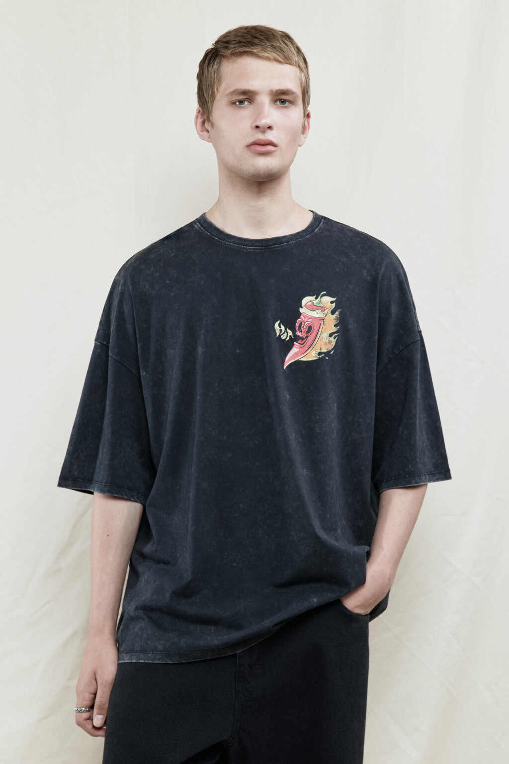 Футболка oversize хлопковая с принтом - цвет черный - 2