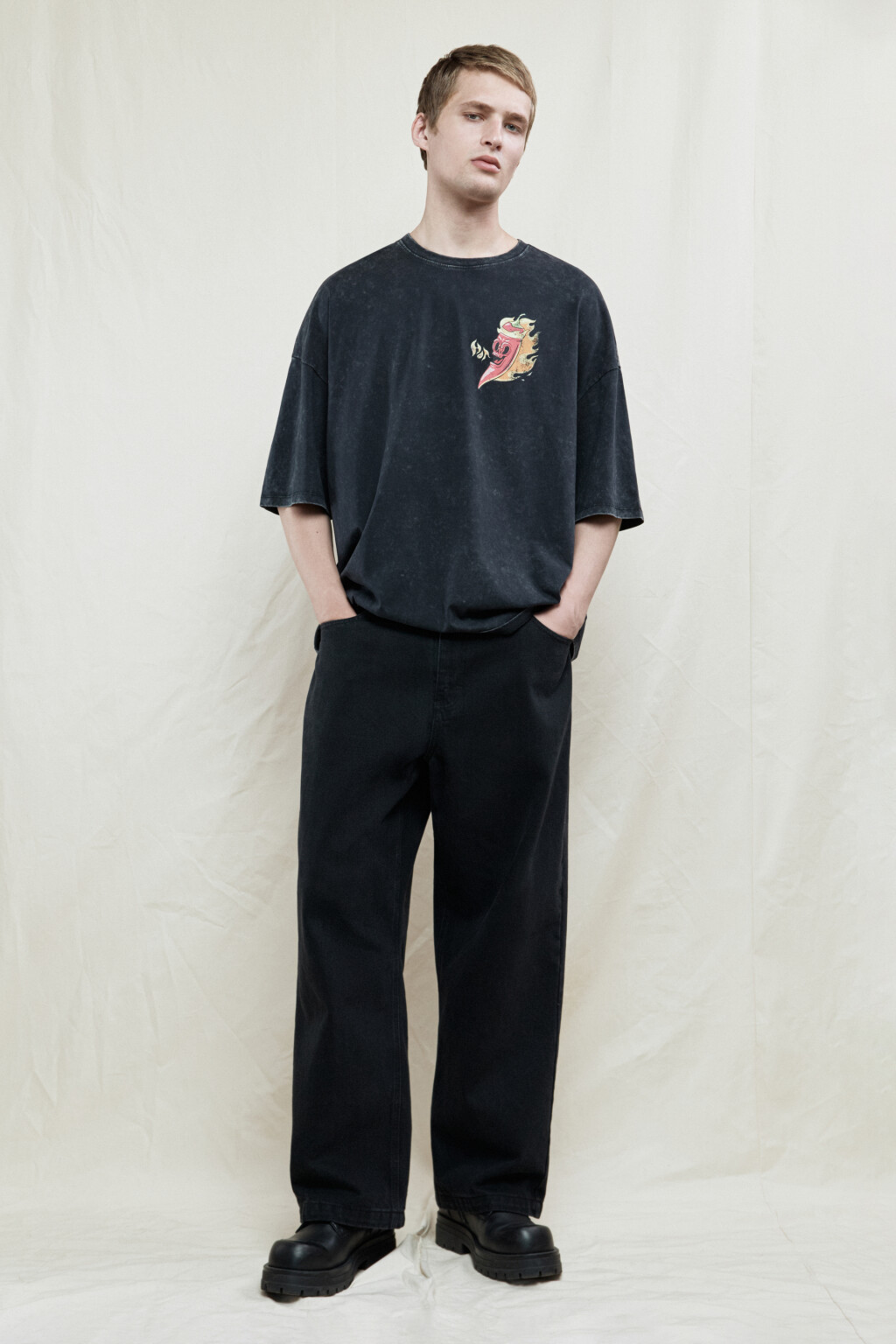 Футболка oversize хлопковая с принтом - цвет черный - 5