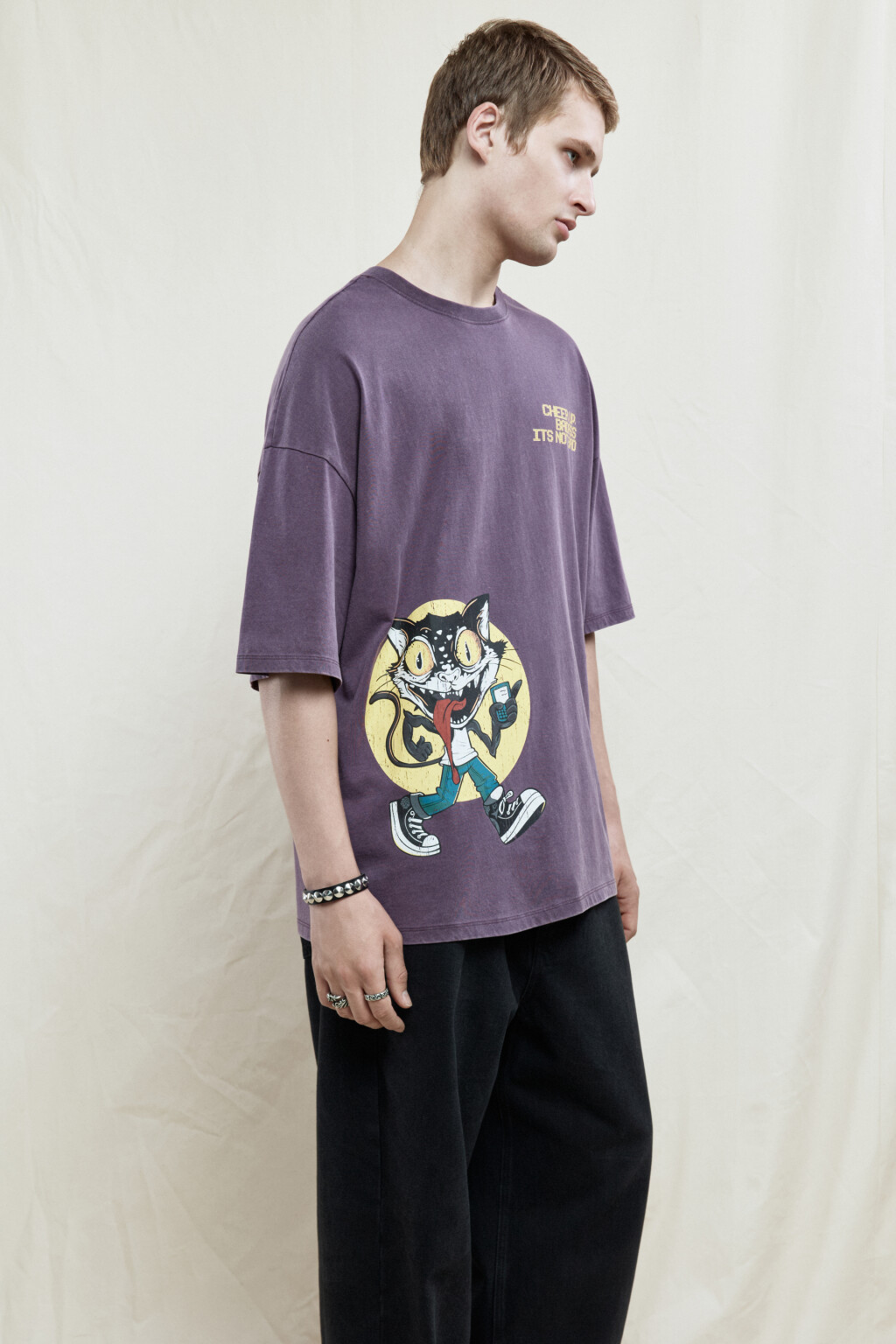 Футболка oversize хлопковая с принтом - цвет бордовый - 3