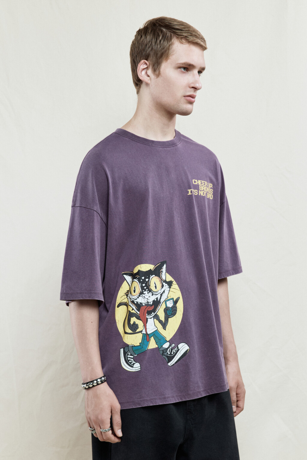 Футболка oversize хлопковая с принтом - цвет бордовый - 4