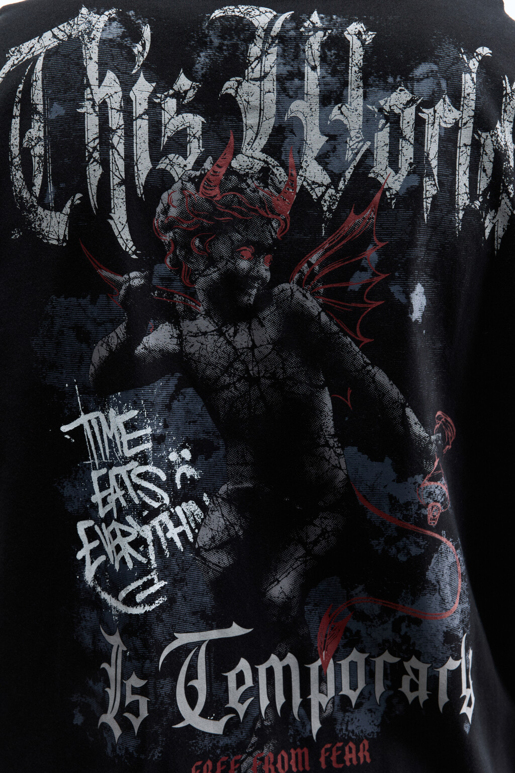 Футболка oversize с принтом в стиле гранж - цвет черный - 9