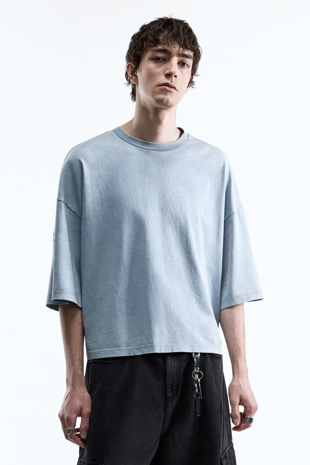 Футболка oversize с вареным эффектом и принтом - цвет мятный - 3