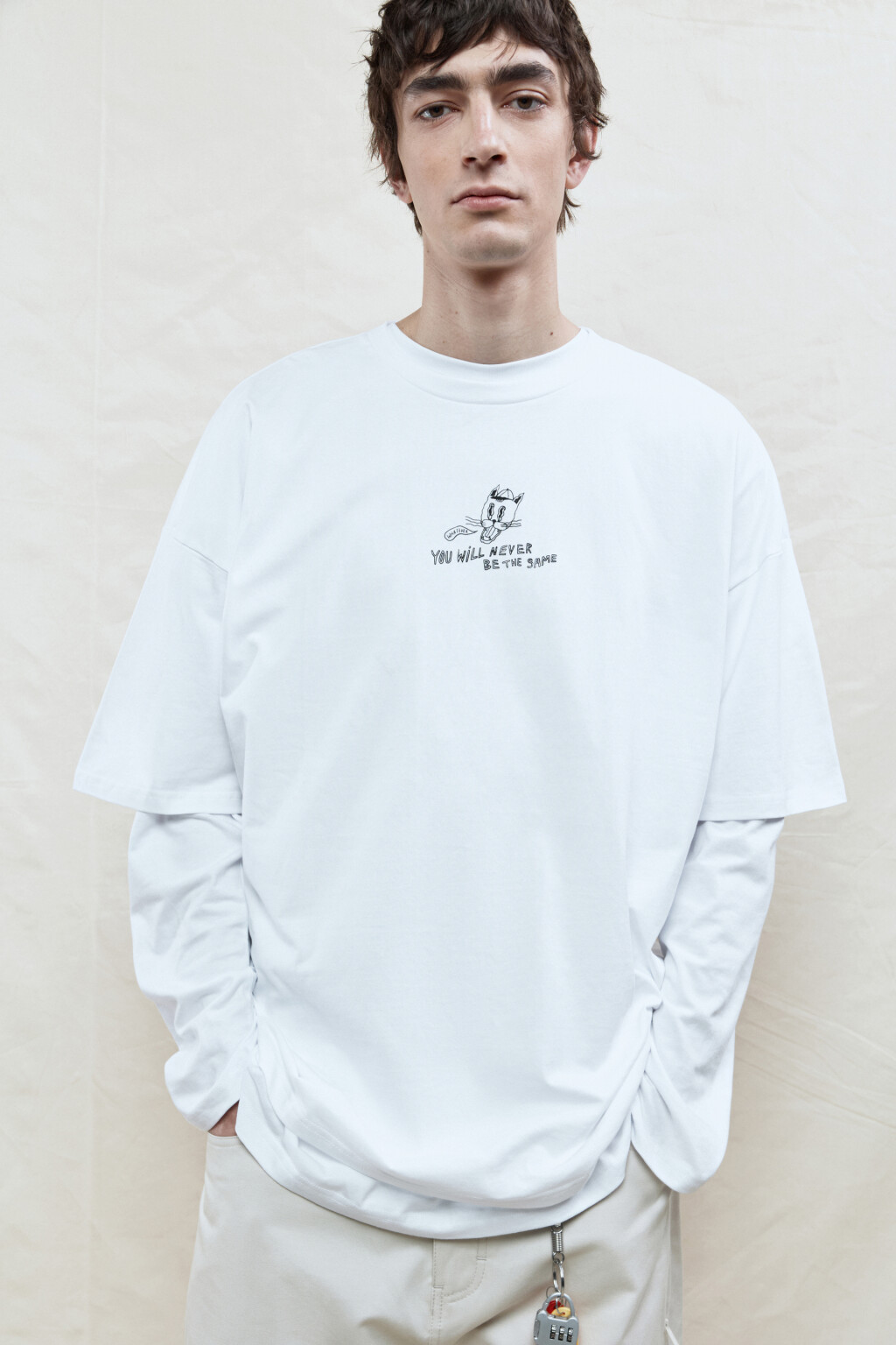 Футболка oversize хлопковая с принтом - цвет белый - 1