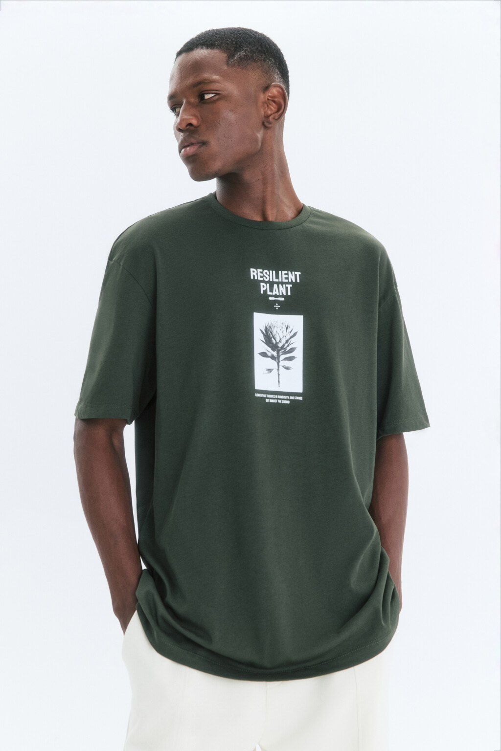 Футболка прямая хлопковая с принтом - цвет зеленый - 1