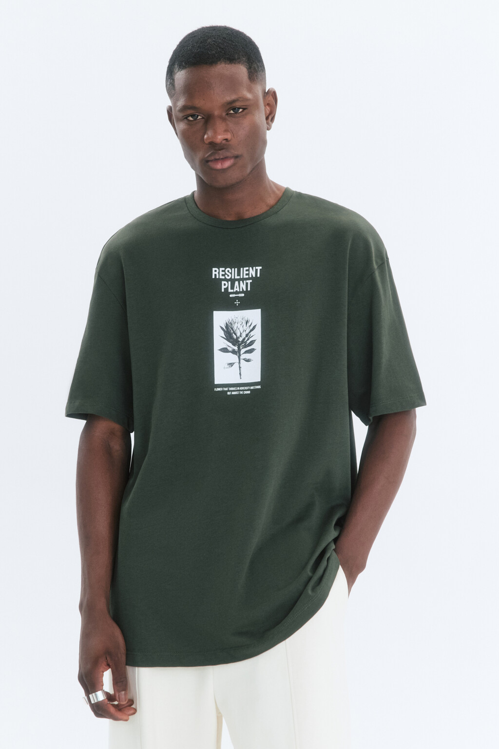 Футболка прямая хлопковая с принтом - цвет зеленый - 2