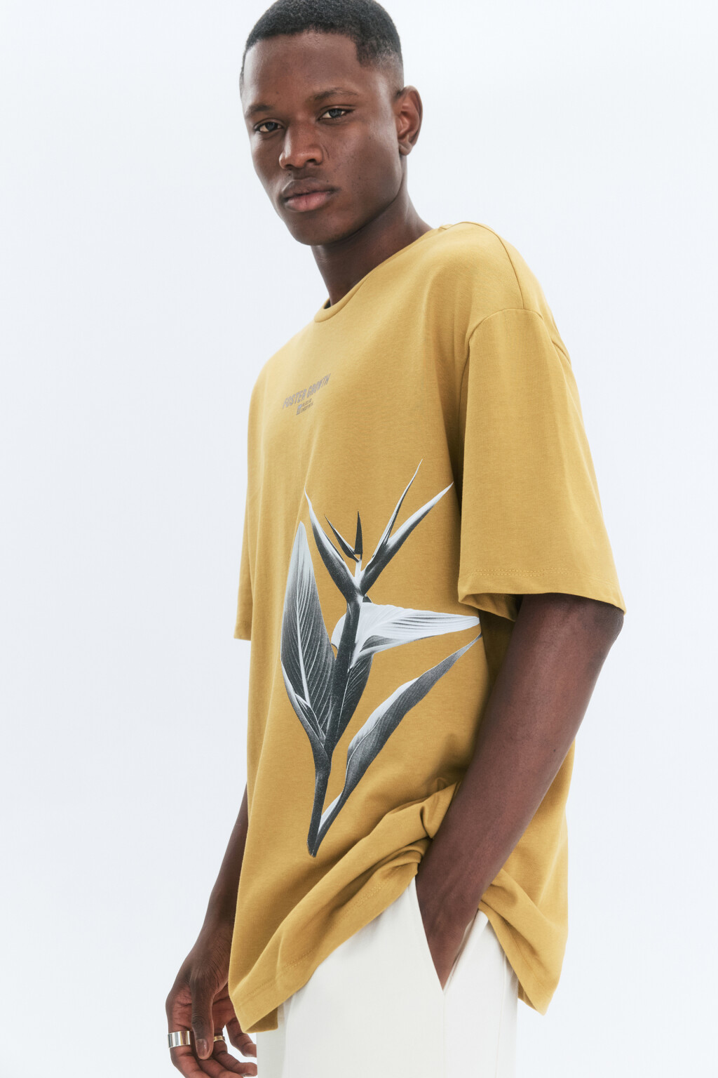 Футболка прямая хлопковая с принтом - цвет бежевый - 1