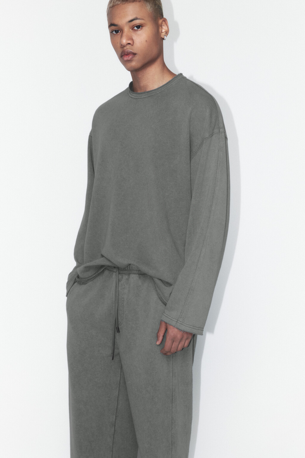 Лонгслив oversize с вареным эффектом - цвет серый - 1