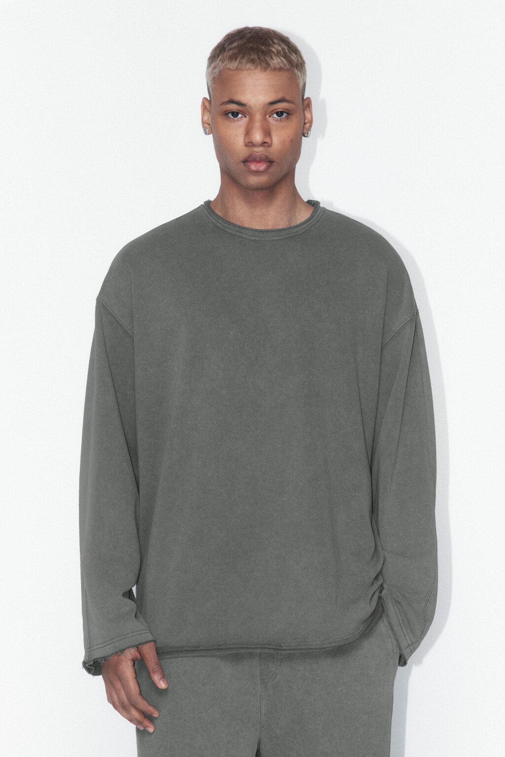 Лонгслив oversize с вареным эффектом - цвет серый - 2