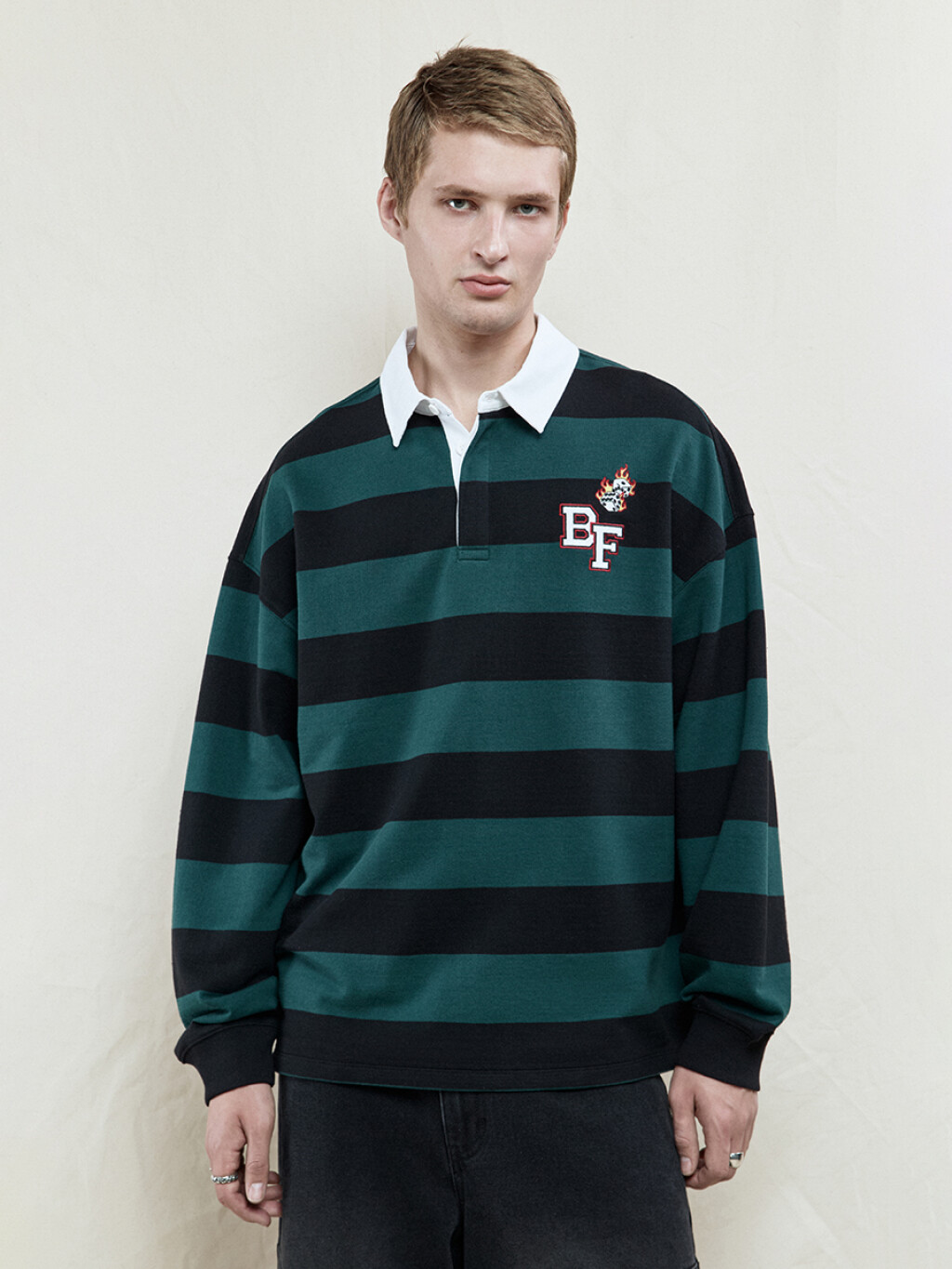 Джемпер-поло в полоску с вышивкой на груди - цвет зеленый - 2