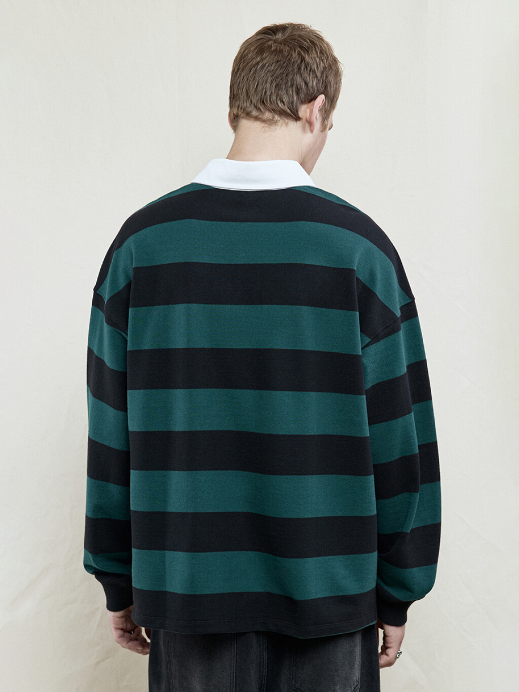 Джемпер-поло в полоску с вышивкой на груди - цвет зеленый - 4