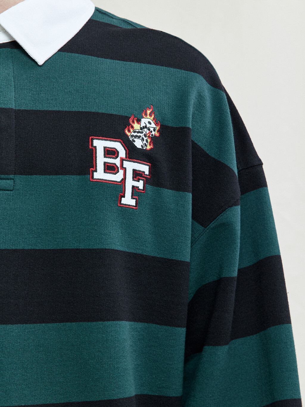 Джемпер-поло в полоску с вышивкой на груди - цвет зеленый - 7