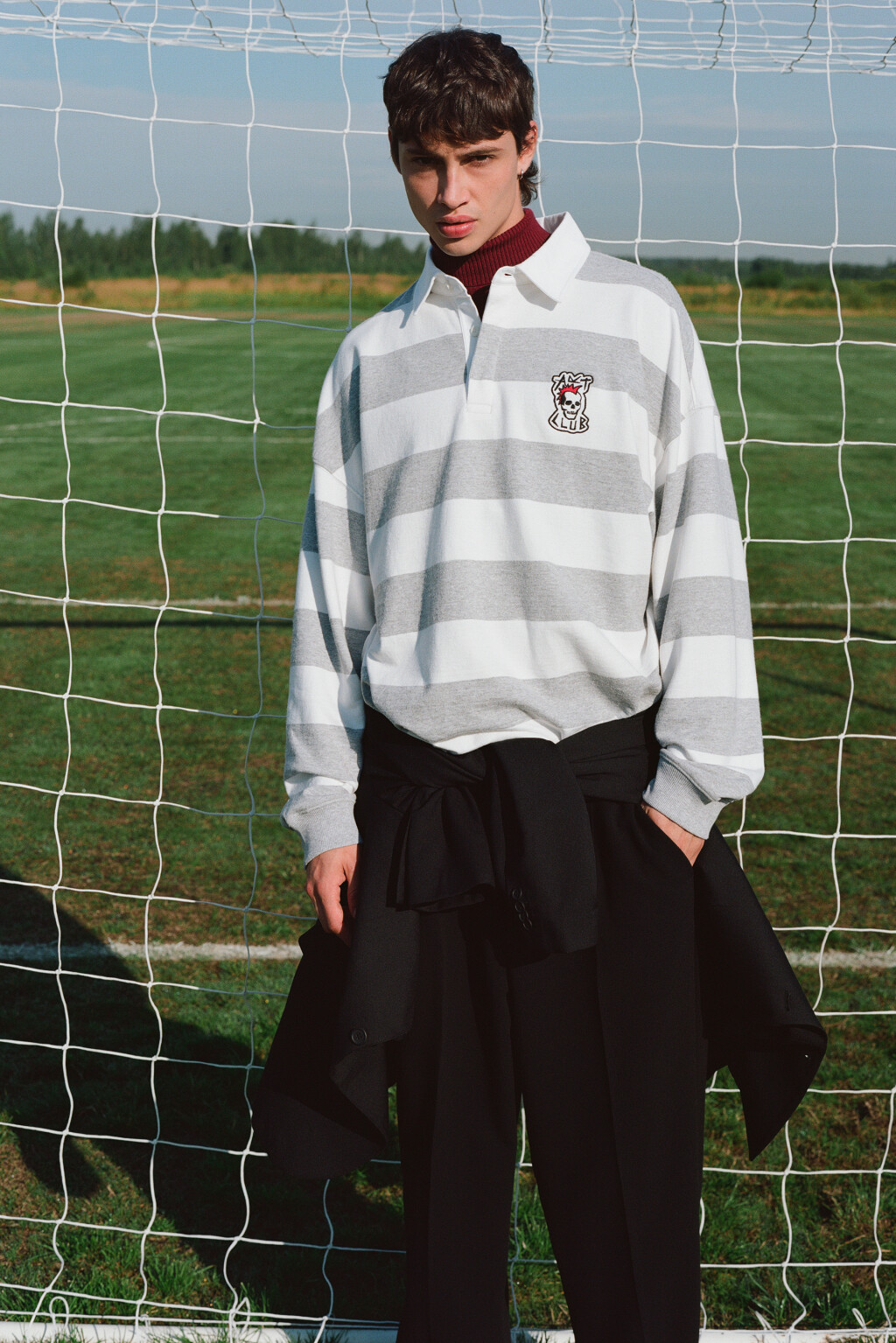 Джемпер-поло в полоску с вышивкой на груди - цвет серый - 9