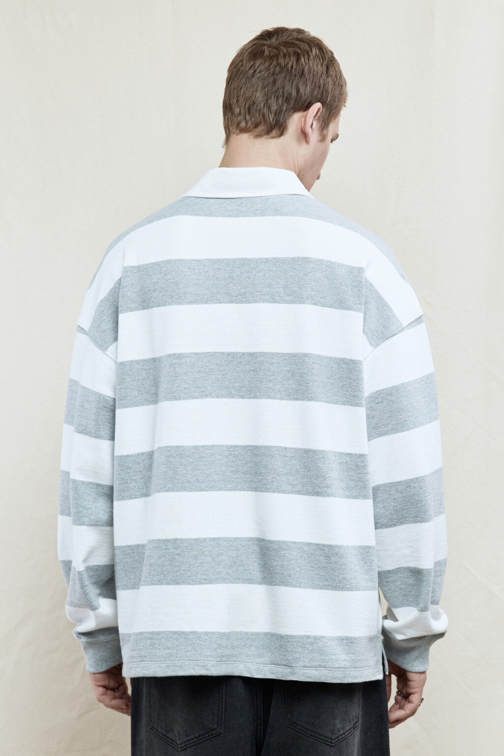 Джемпер-поло в полоску с вышивкой на груди - цвет серый - 5