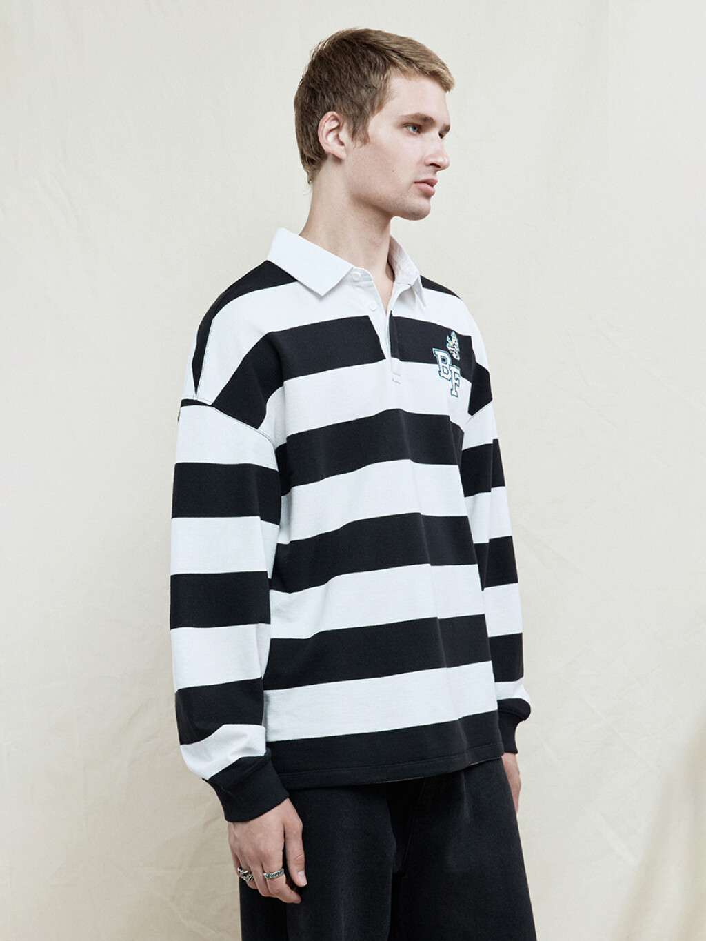 Джемпер-поло в полоску с вышивкой на груди - цвет черный - 3