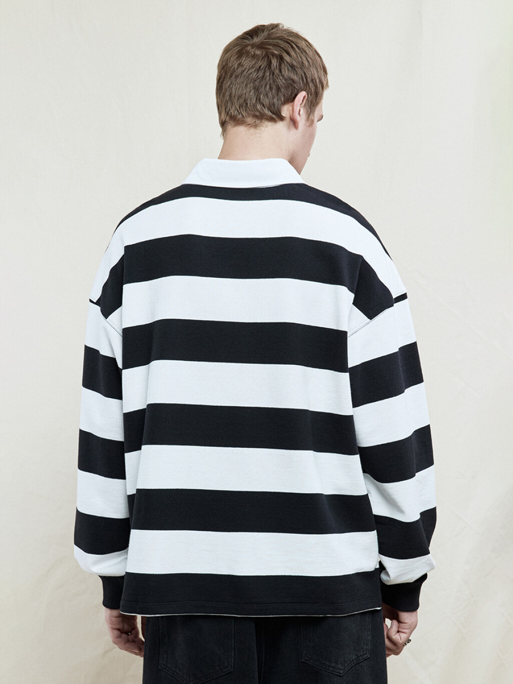 Джемпер-поло в полоску с вышивкой на груди - цвет черный - 4