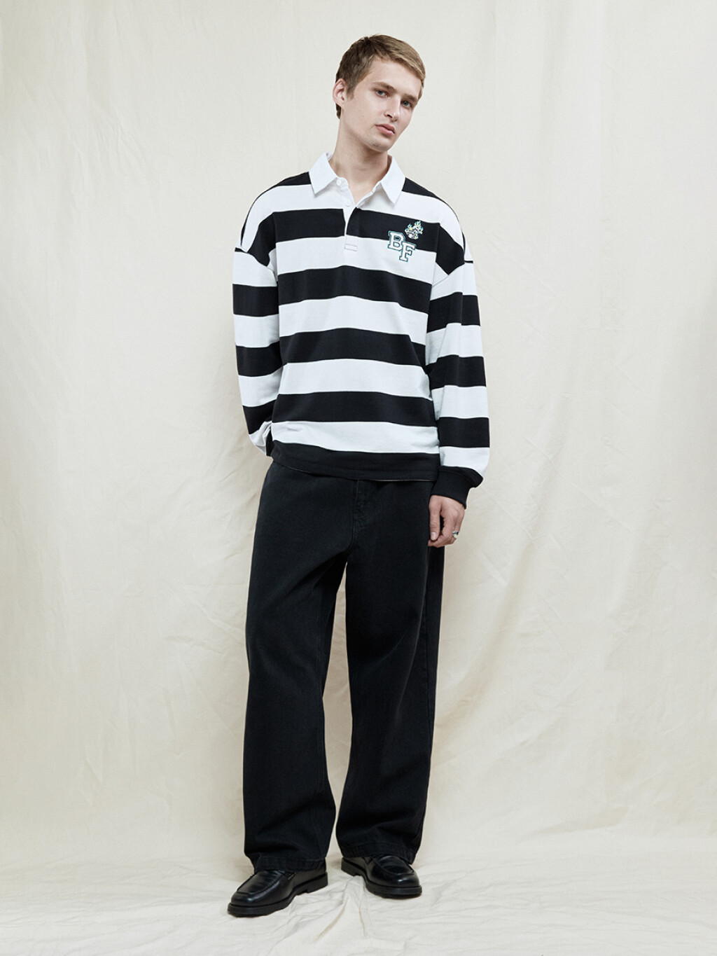 Джемпер-поло в полоску с вышивкой на груди - цвет черный - 5
