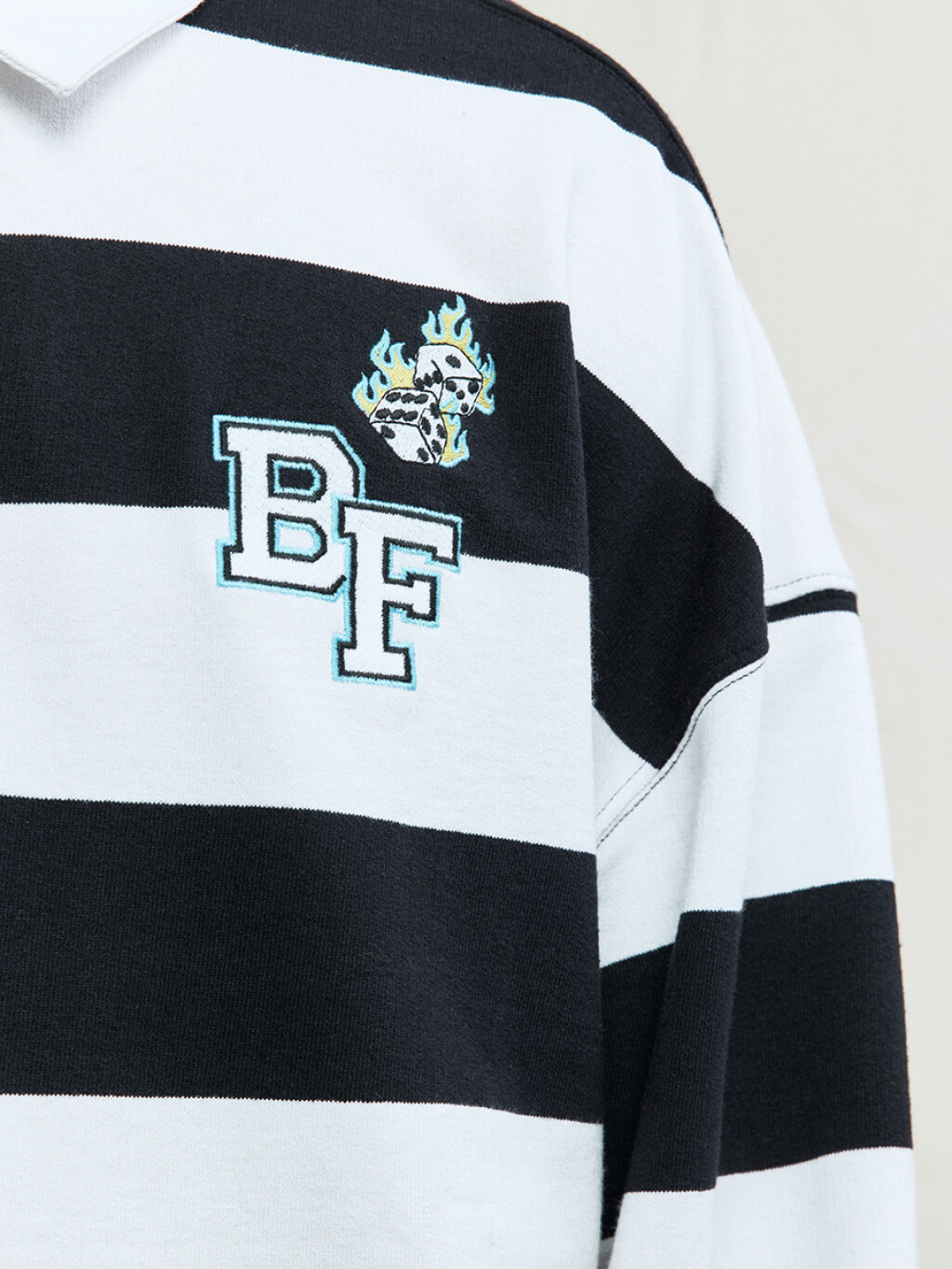 Джемпер-поло в полоску с вышивкой на груди - цвет черный - 7