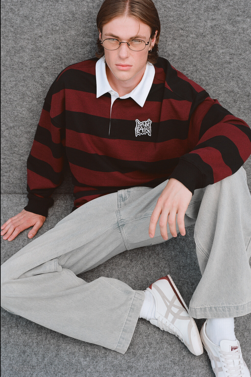 Джемпер-поло в полоску с вышивкой на груди - цвет бордовый - 8