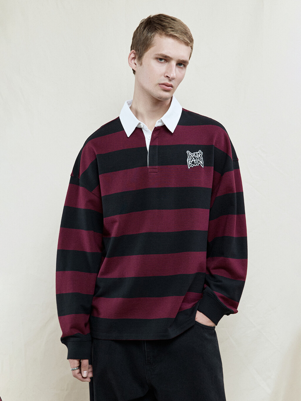 Джемпер-поло в полоску с вышивкой на груди - цвет бордовый - 2