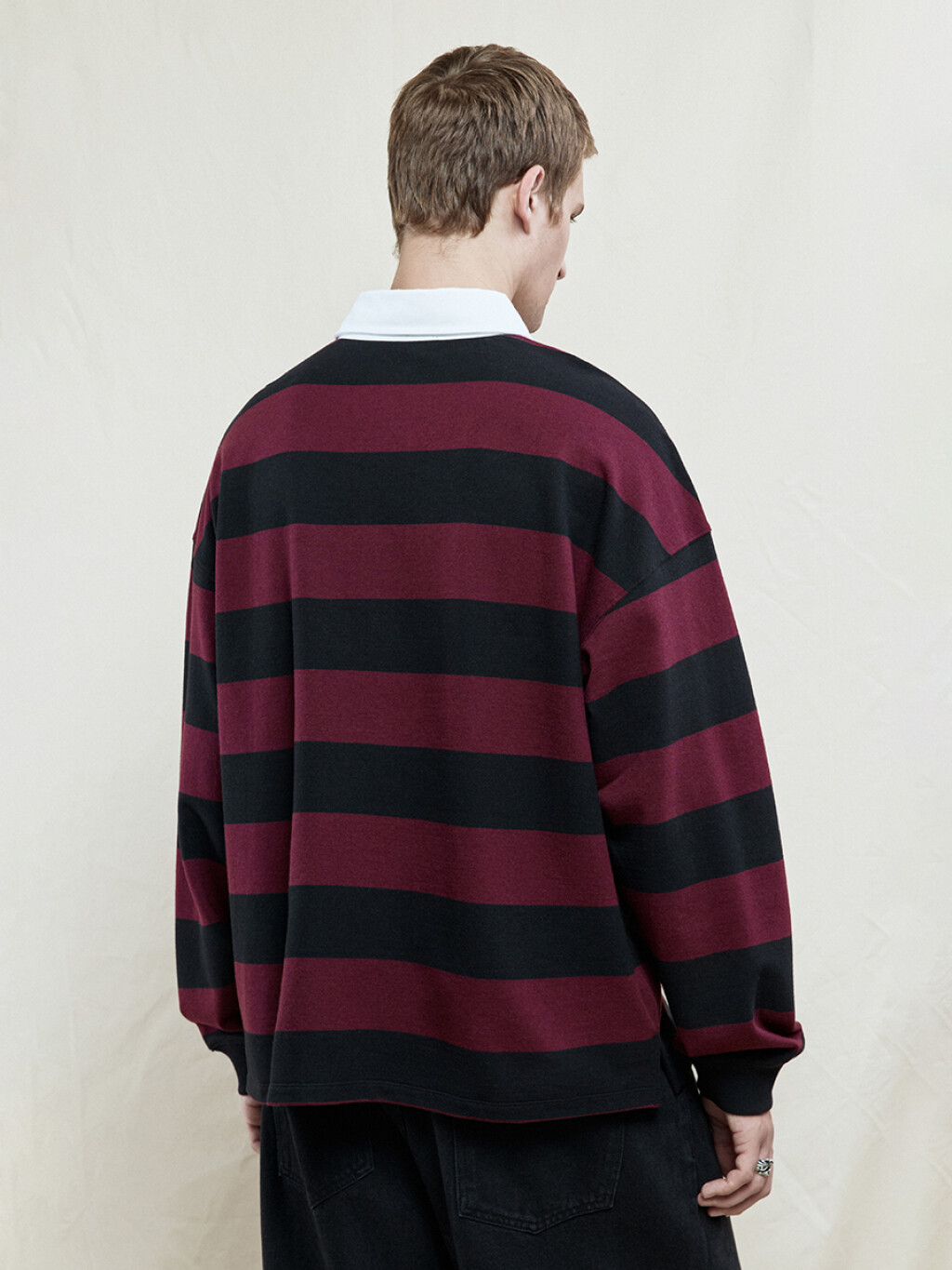 Джемпер-поло в полоску с вышивкой на груди - цвет бордовый - 4