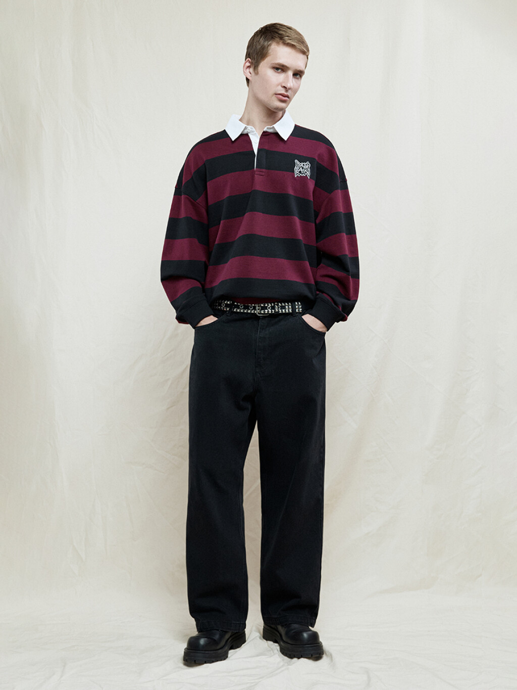 Джемпер-поло в полоску с вышивкой на груди - цвет бордовый - 5