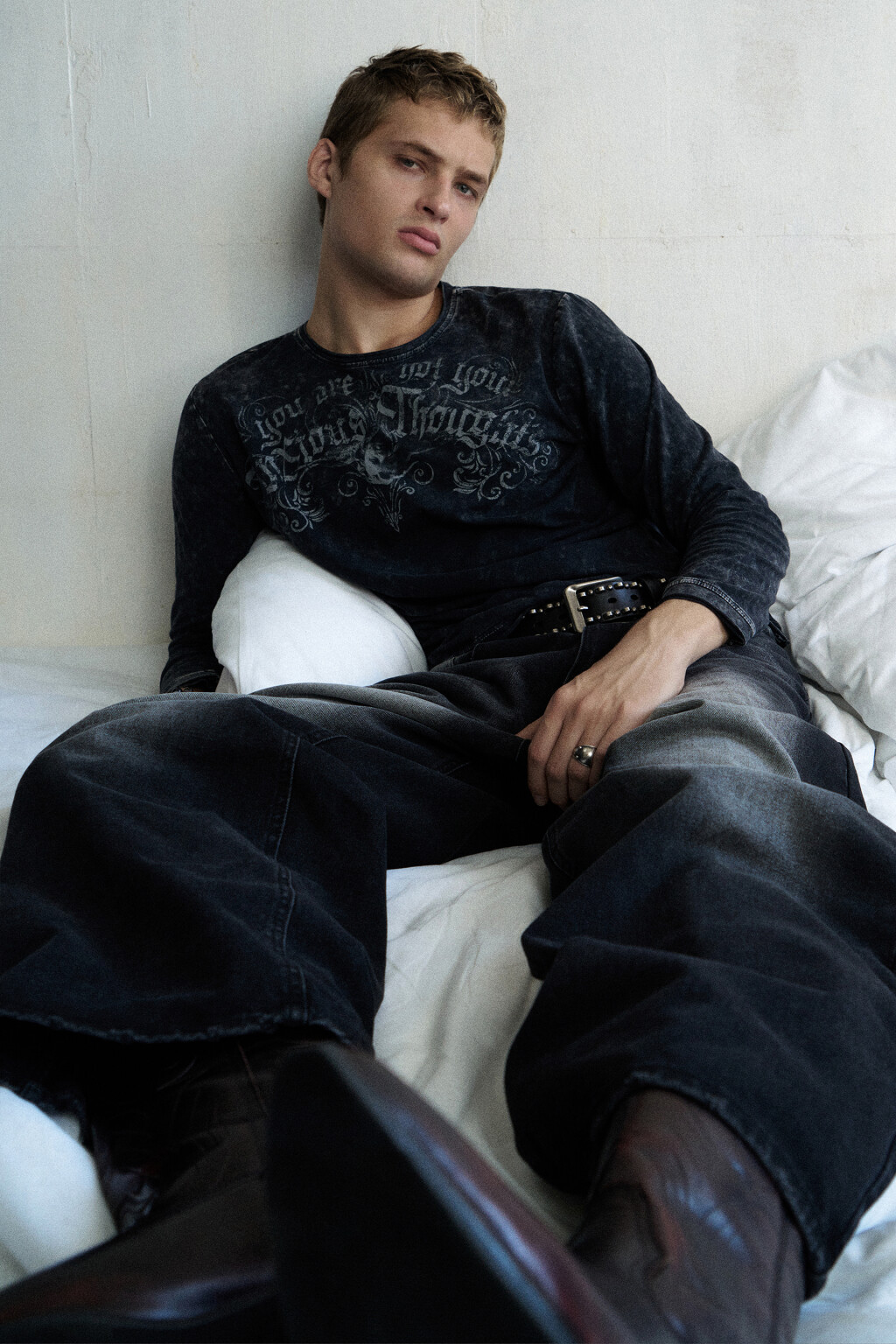 Лонгслив облегающий с принтом в стиле гранж - цвет черный - 8