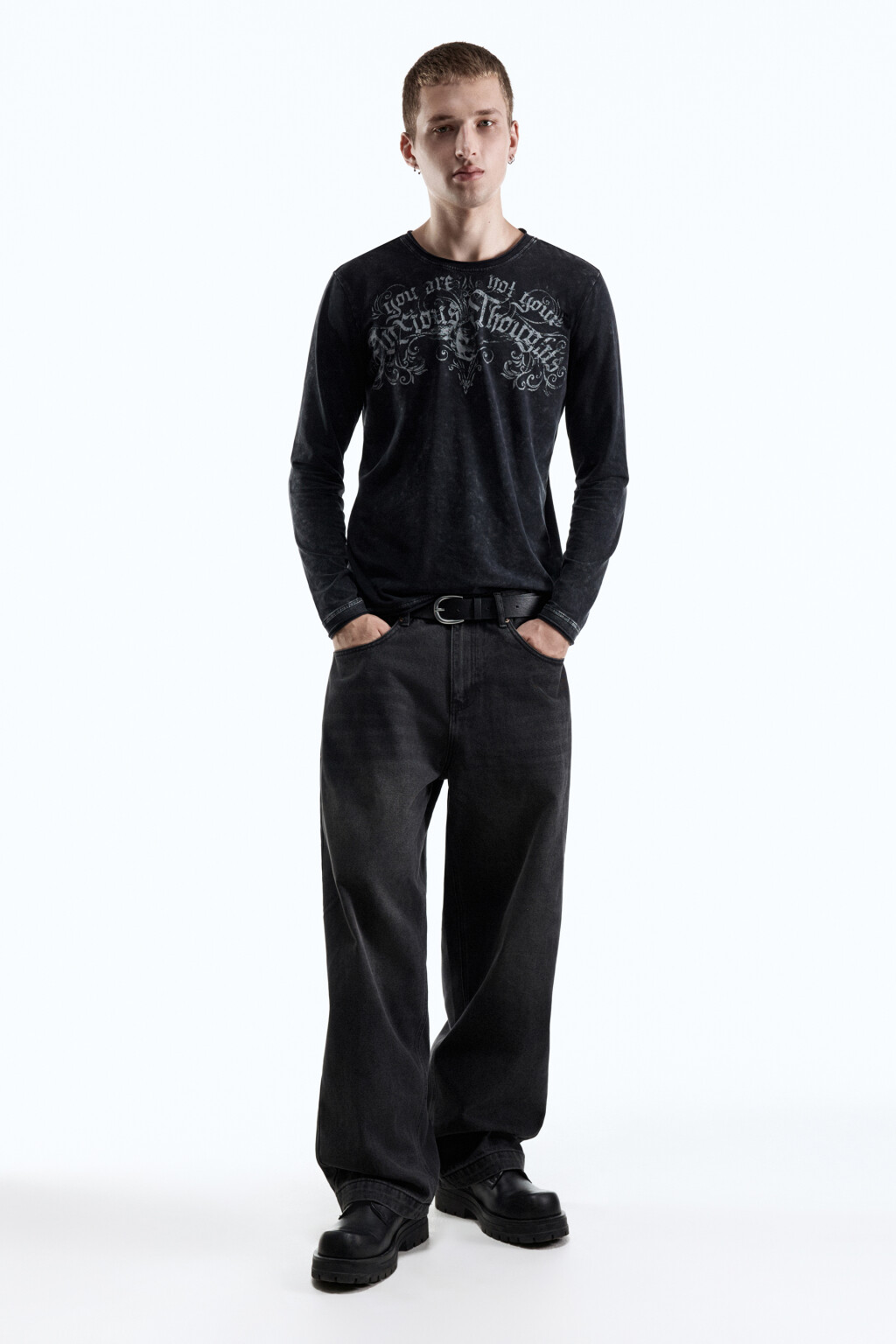 Лонгслив облегающий с принтом в стиле гранж - цвет черный - 5