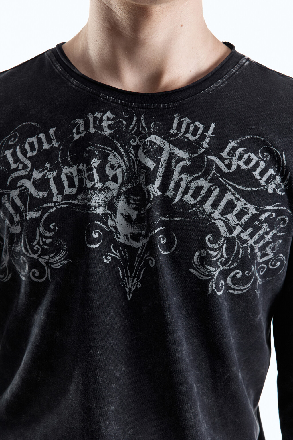 Лонгслив облегающий с принтом в стиле гранж - цвет черный - 6