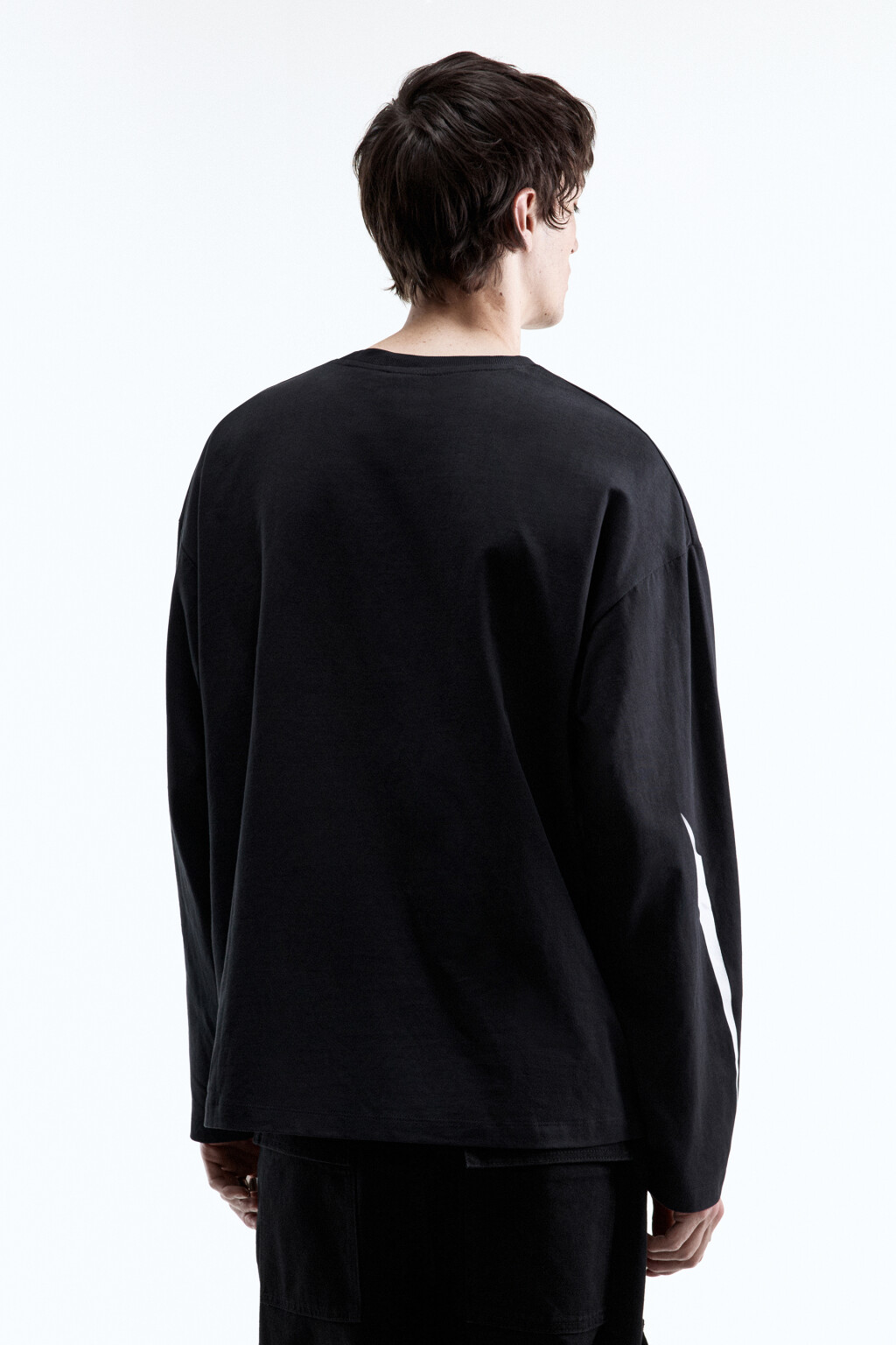 Лонгслив хлопковый с принтом в спортивном стиле - цвет черный - 4