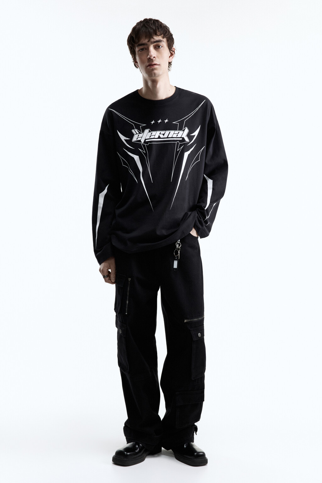 Лонгслив хлопковый с принтом в спортивном стиле - цвет черный - 5