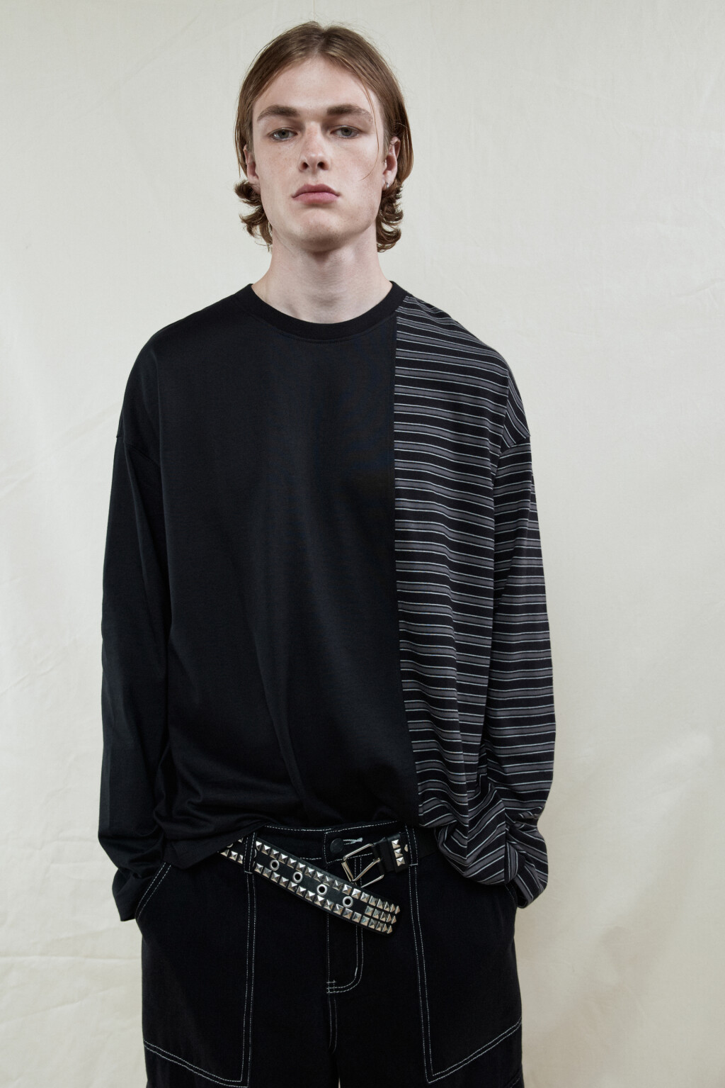 Лонгслив oversize из двух тканей - цвет черный - 2