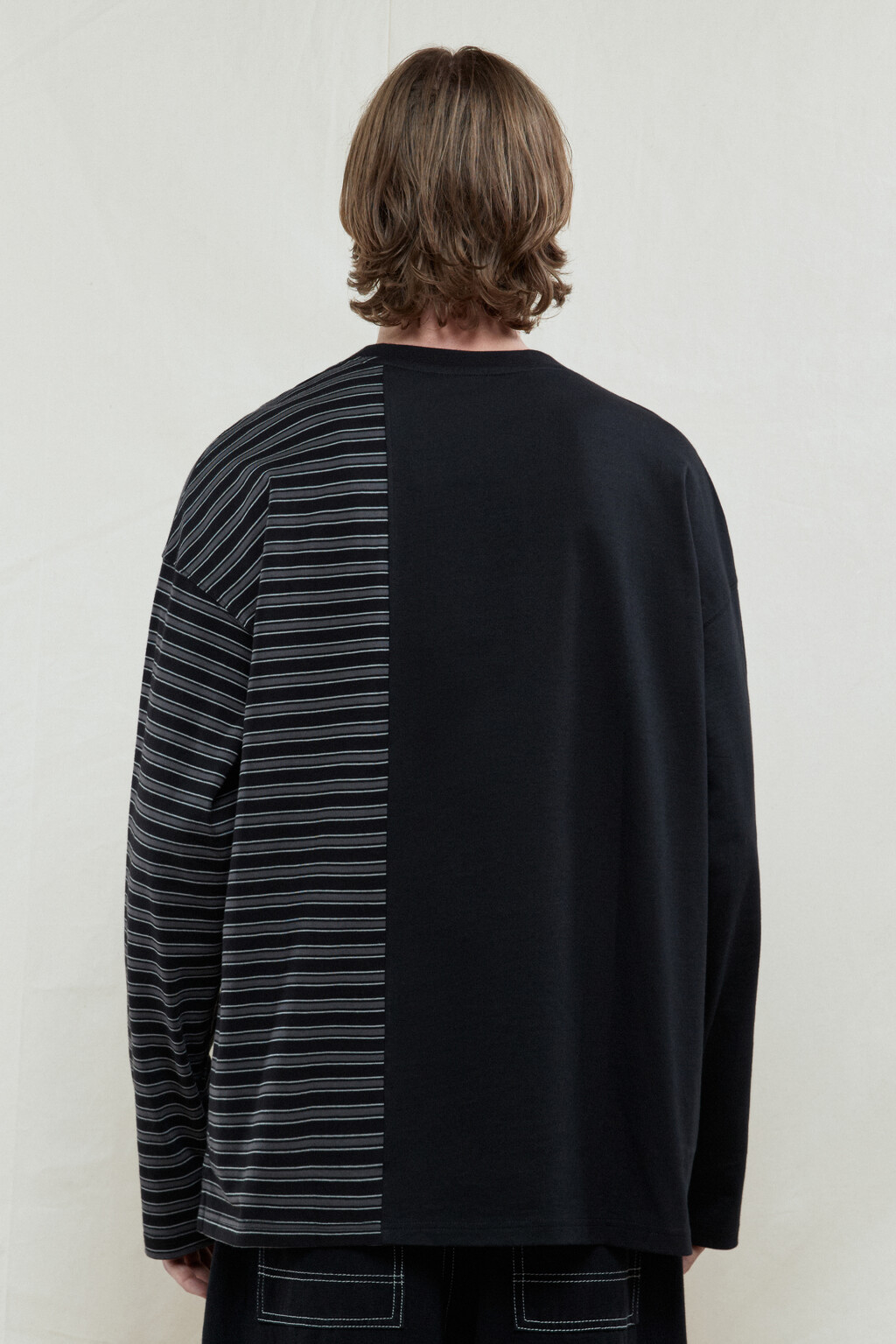 Лонгслив oversize из двух тканей - цвет черный - 4