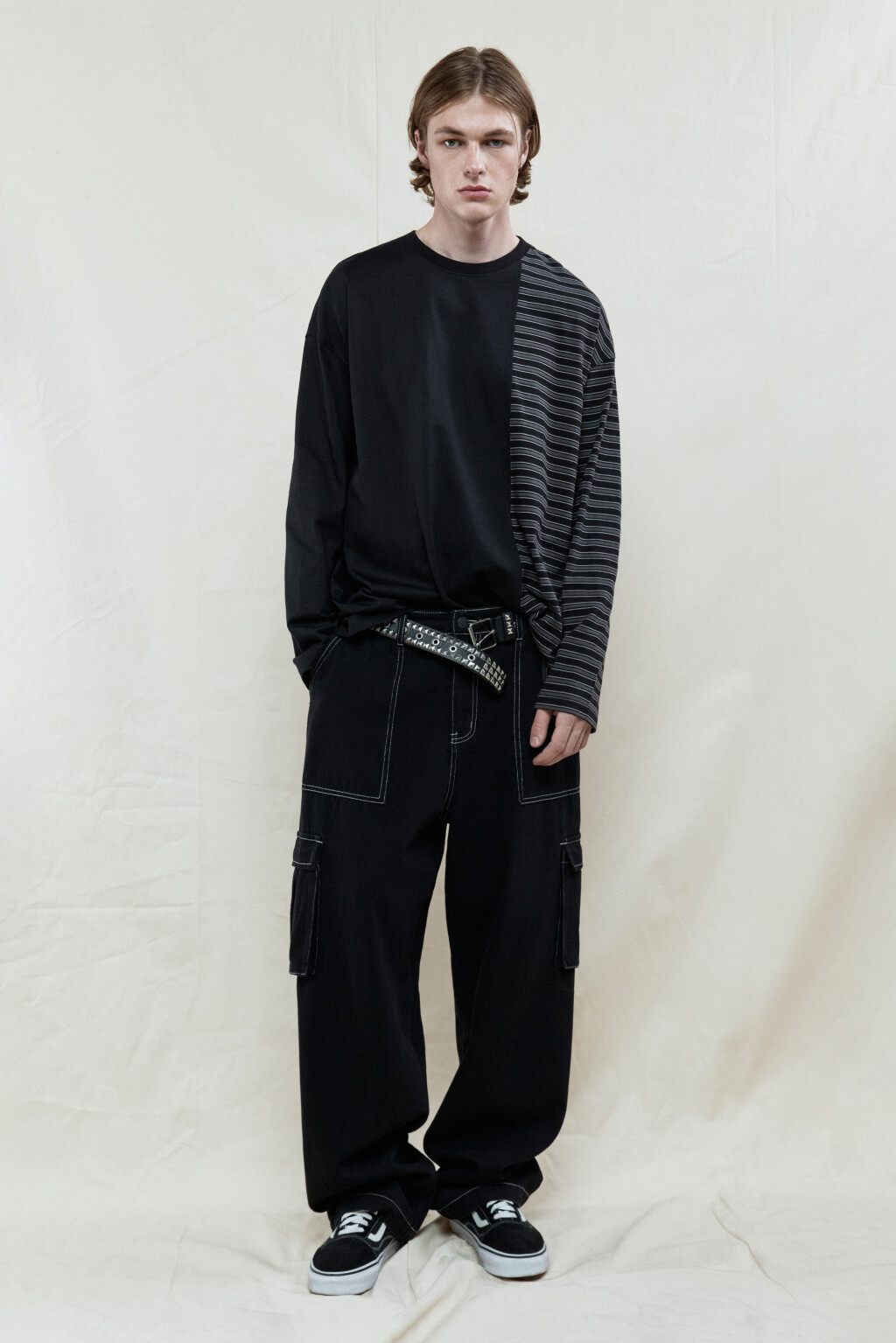 Лонгслив oversize из двух тканей - цвет черный - 5