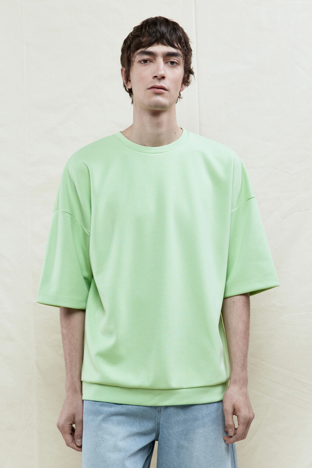 Футболка oversize с резинкой в рубчик - цвет зеленый - 2