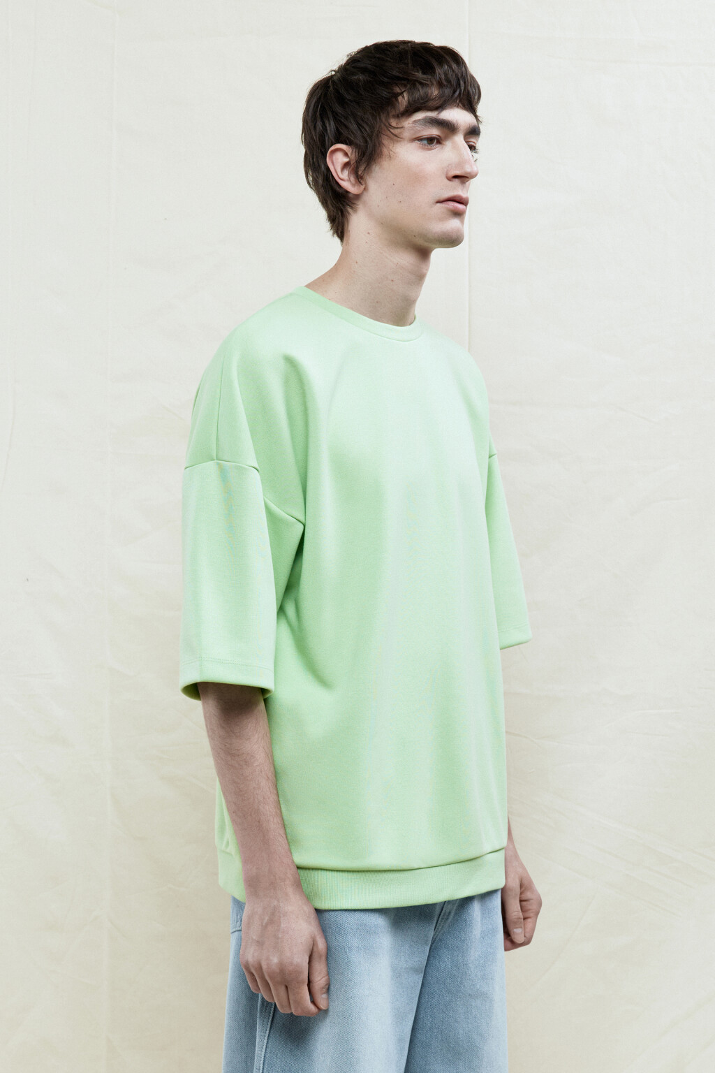 Футболка oversize с резинкой в рубчик - цвет зеленый - 3