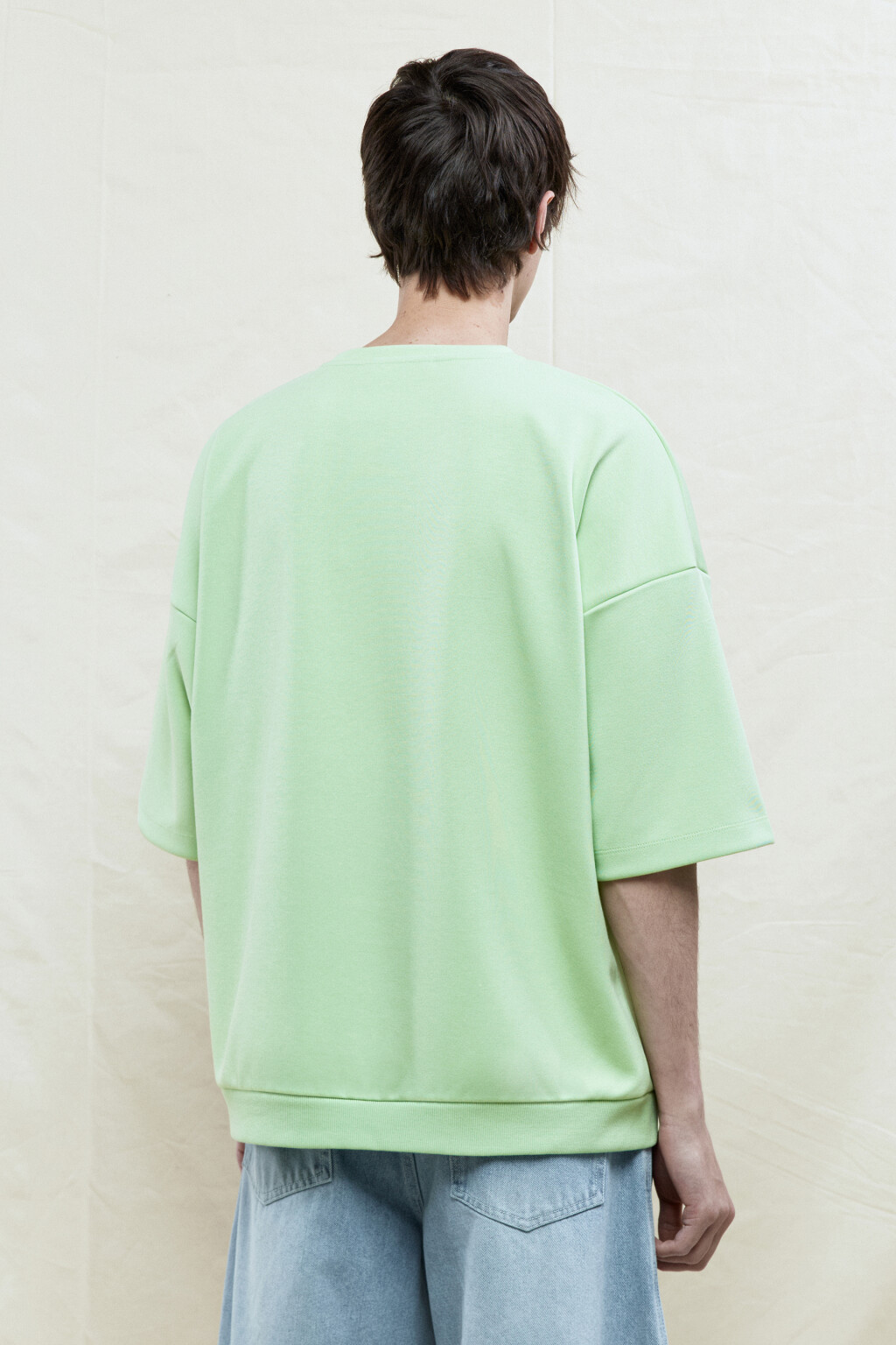 Футболка oversize с резинкой в рубчик - цвет зеленый - 4