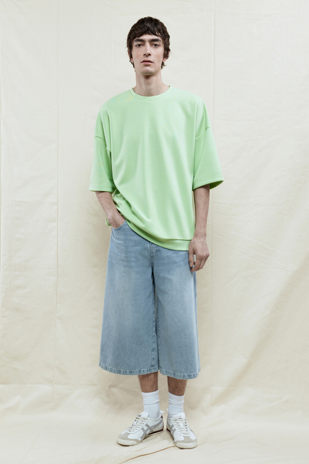 Футболка oversize с резинкой в рубчик - цвет зеленый - 5