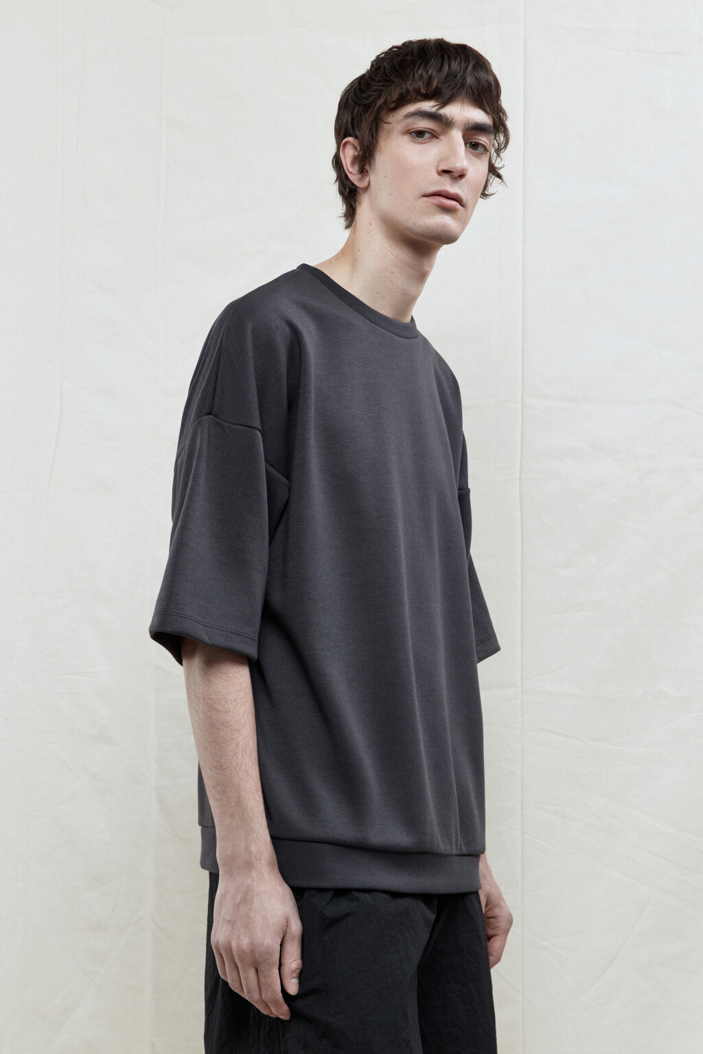 Футболка oversize с резинкой в рубчик - цвет серый - 3