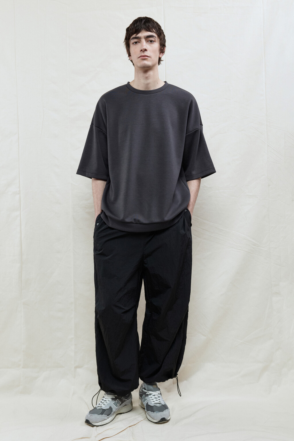 Футболка oversize с резинкой в рубчик - цвет серый - 5