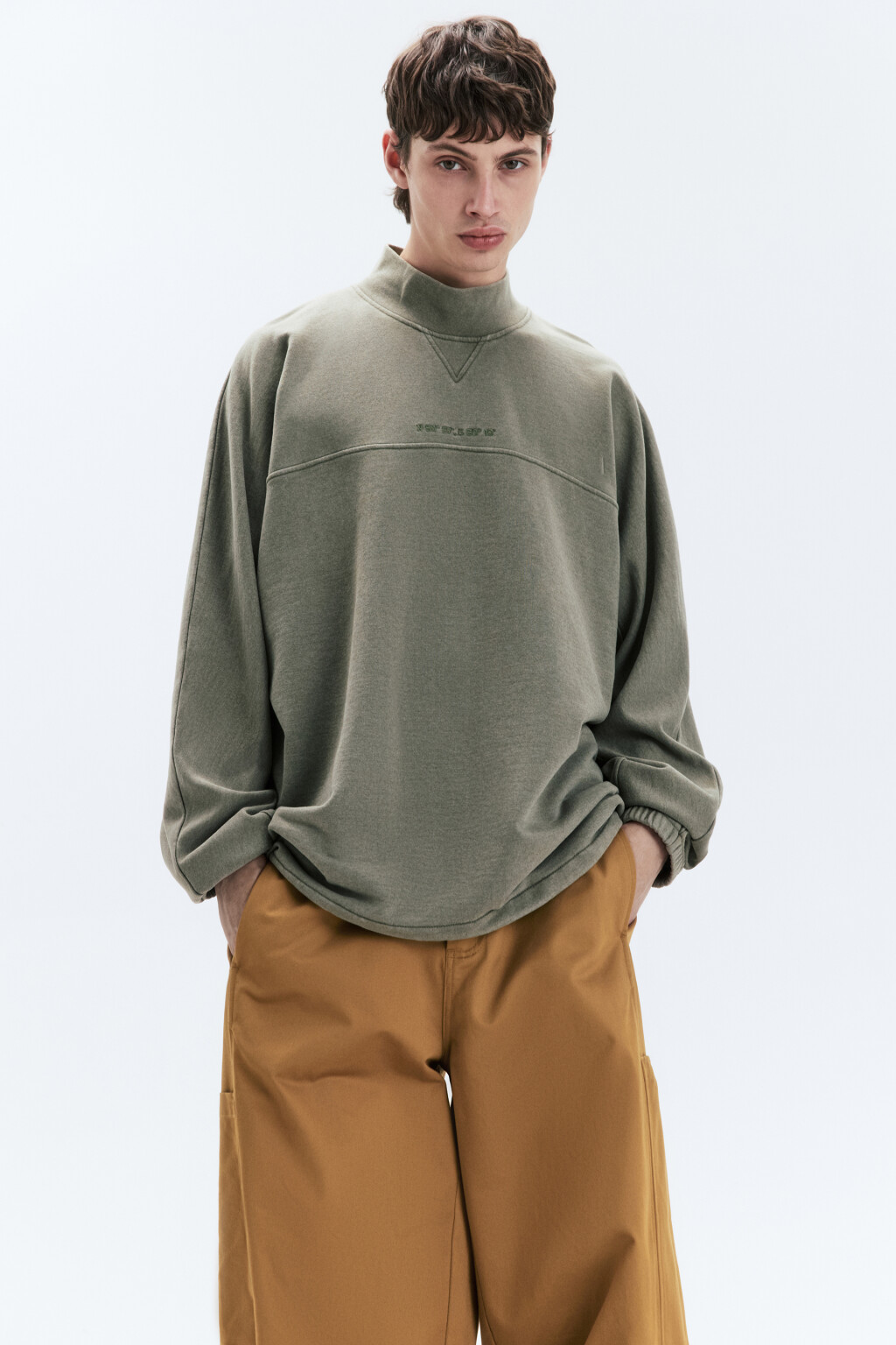 Толстовка oversize с принтом и утяжками по низу - цвет зеленый - 1