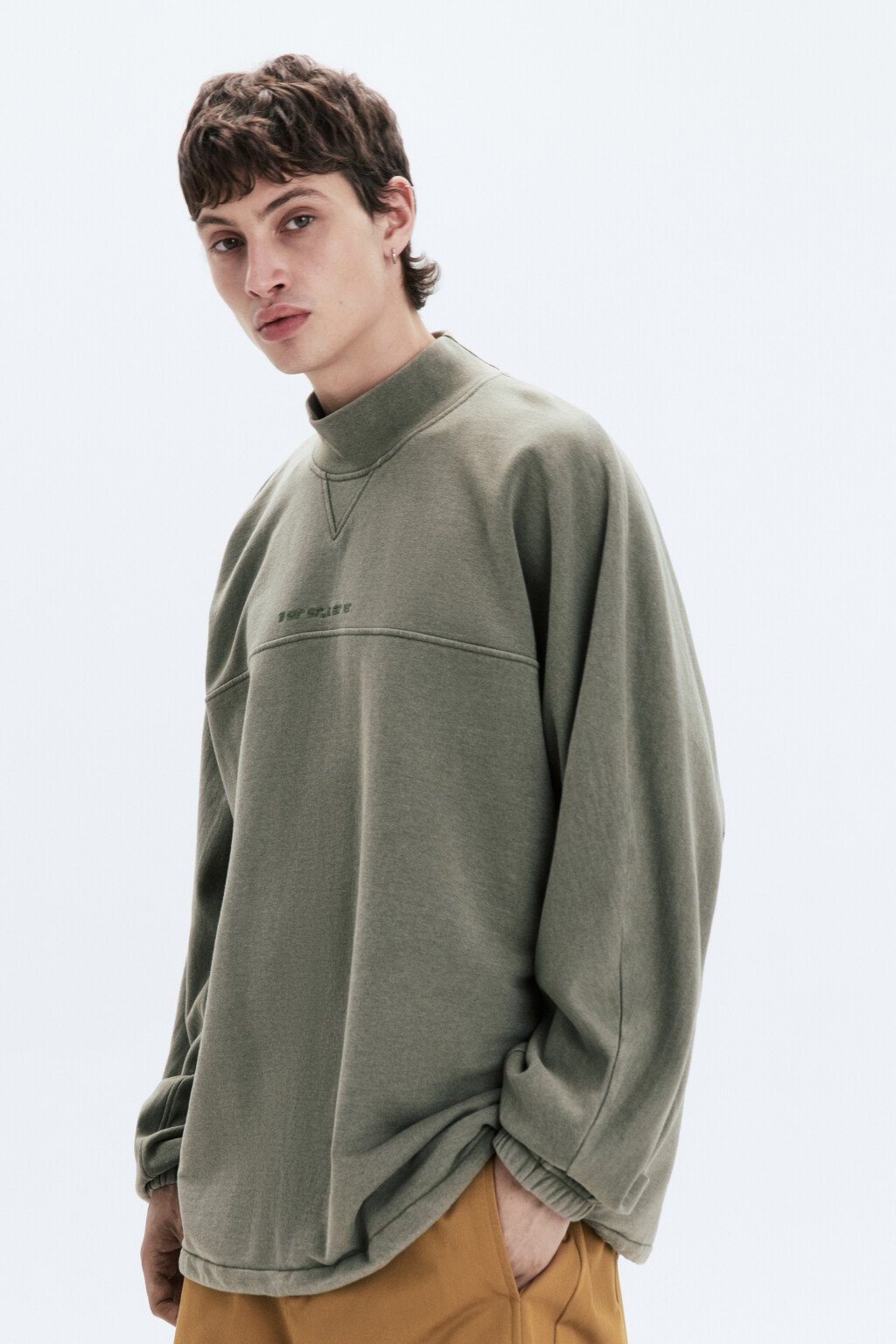 Толстовка oversize с принтом и утяжками по низу - цвет зеленый - 3